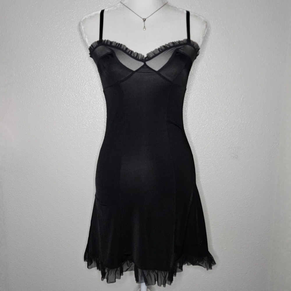 Victoria's Secret Sexy Little Things Black Mesh Ruffle Slip Dress